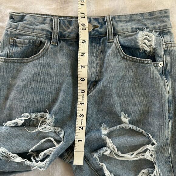 Shein Factory Distressed Blue Jeans Light Wash Wide Legs Size XS - Picture 5 of 13